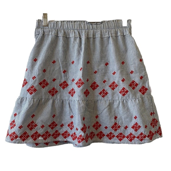 Club Monaco Skirt Blue White Striped Red Embroidered Size Medium 100% Cotton - Picture 1 of 10